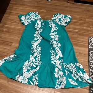 Vintage Hawaii Made Tropical Causal Dress Size Large Teal and White